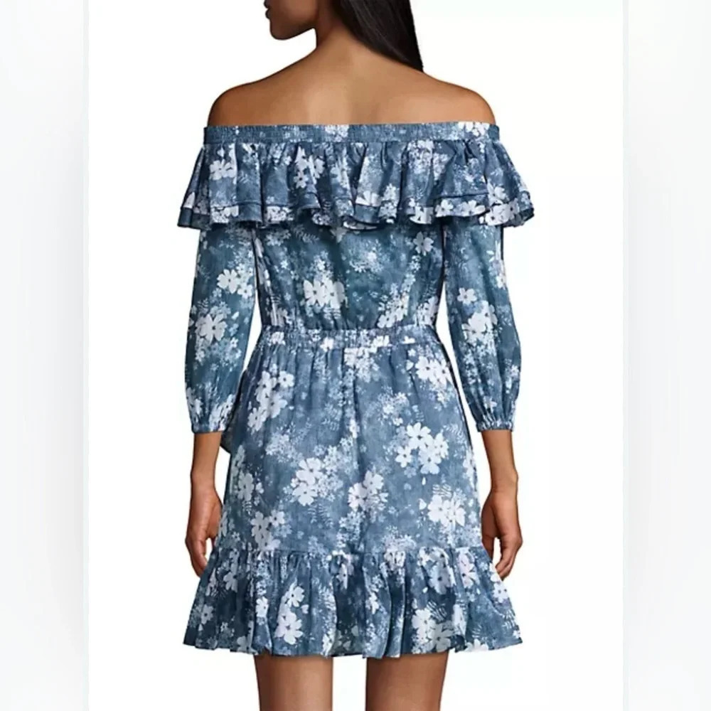 Michael Kors Bare Shoulder Ruffle Mini Dress - Picture 2 of 7
